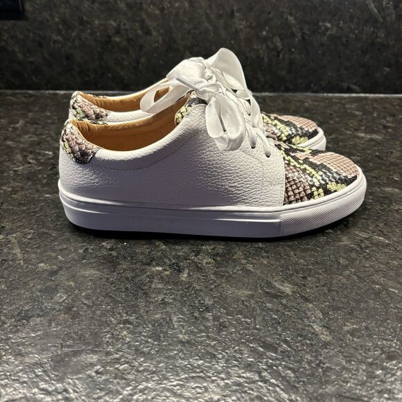 Patricia Green A Mano Lace Up Sneakers White & Snake Skin Ribbon Laces Size 7 - Picture 3 of 11